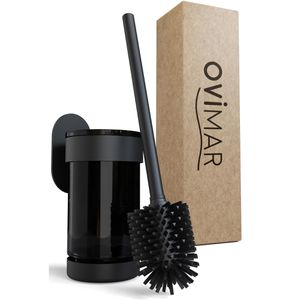 ovimar WC-Bürste Toilettenbürste Finnkona, schwarz, mit Silikonborsten & Glas-Bürstenhalter