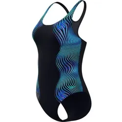SPEEDO Damen Schwimmanzug Print Medalist One Piece, Größe 44 in Schwarz Schwarz