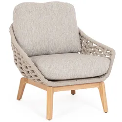 Gartensessel Tamires aus Teakholz, modern, gepolstert, beige, nachhaltiges Holz, Outdoor