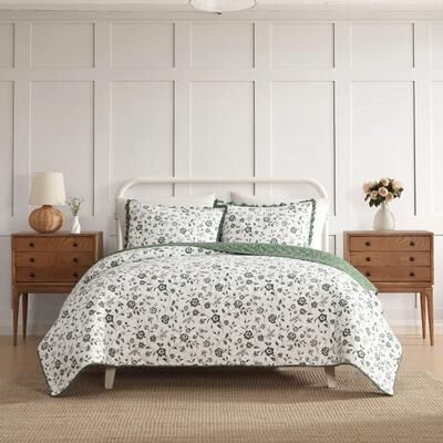 Laura Ashley Miranda Cotton Reversible Green Quilt Set