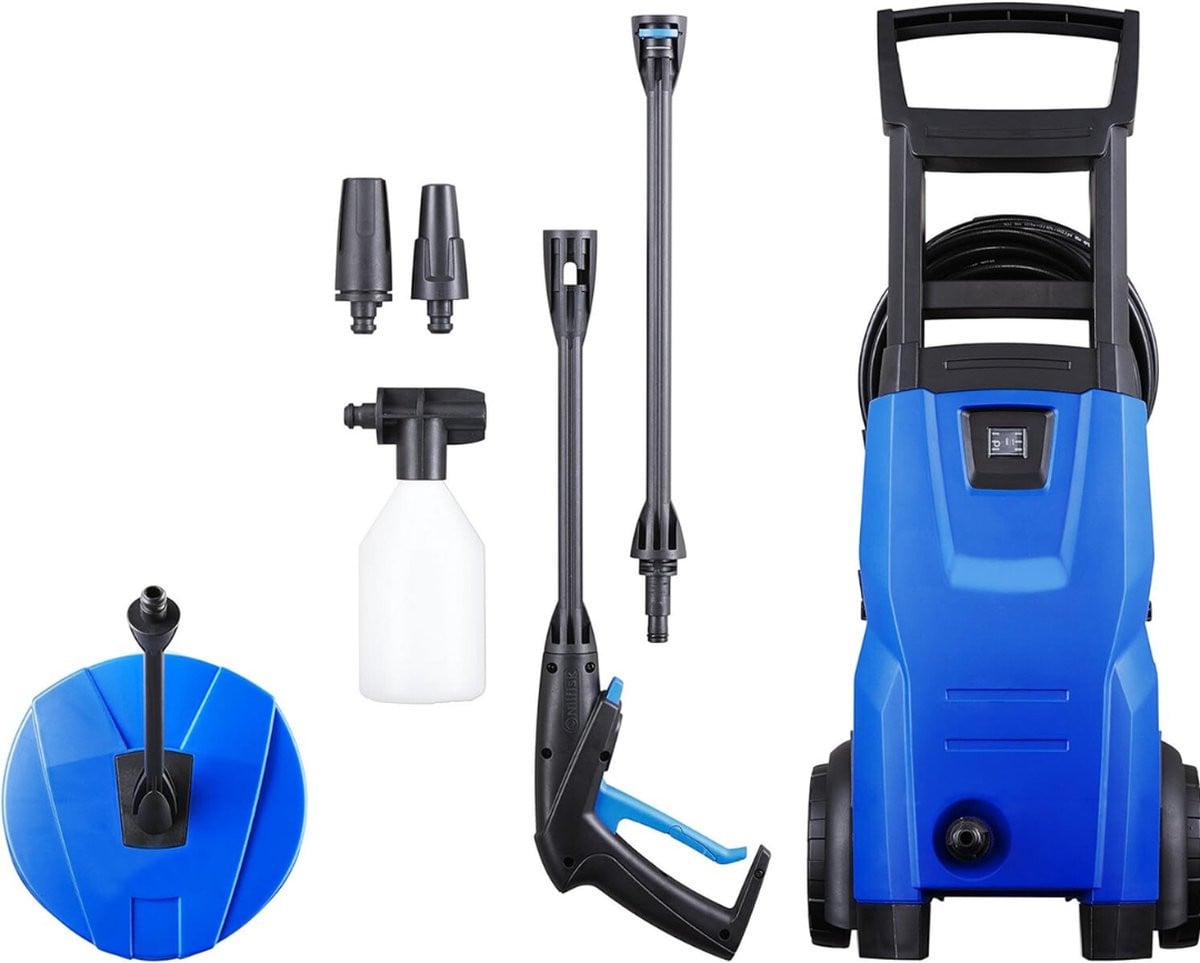 Nilfisk Premium Elektrische Hogedrukreiniger en Terrasreiniger in zwart en blauw