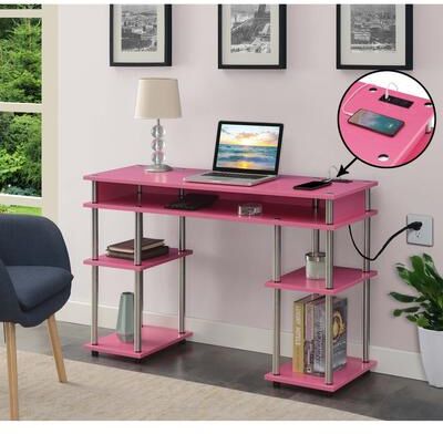 Convenience Concepts Designs2Go No Tools Student Desk with Charging Station and Shelves