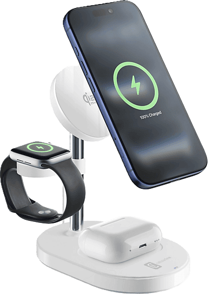 Adaptador - CellularLine, Mag Trio 3in1 Wireless Qi2.2, Estación de carga 25 W, Universal, Blanco