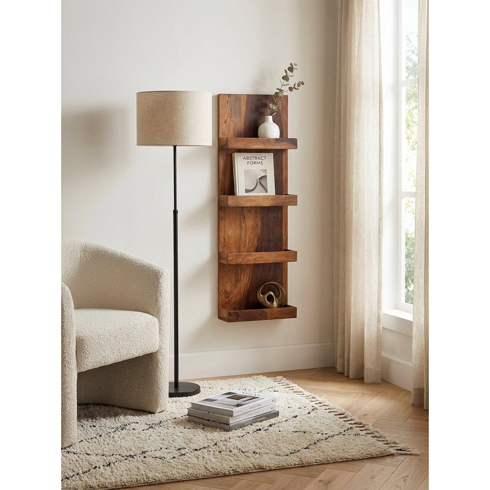 Wandregal Massivholz Modern Stil 30x80x10 cm Groß Schwebend