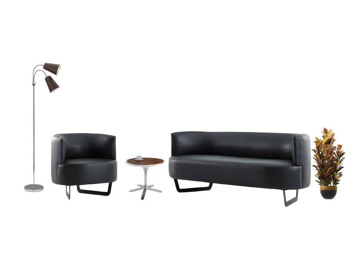 JVmoebel Polstergarnitur Schwarze Designer Couch aus Leder mit passenden Polstersesseln, (2-tlg)