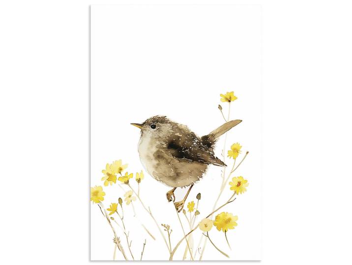 Wandbild ARTLAND Aquarell Zaunkönig , gelb (farbe bild(er): gelb), B:80cm H:120cm, Alu Dibond, Bilder, Wandbild, als Alubild, Leinwandbild, Poster, Wandaufkleber in verschied. Grössen