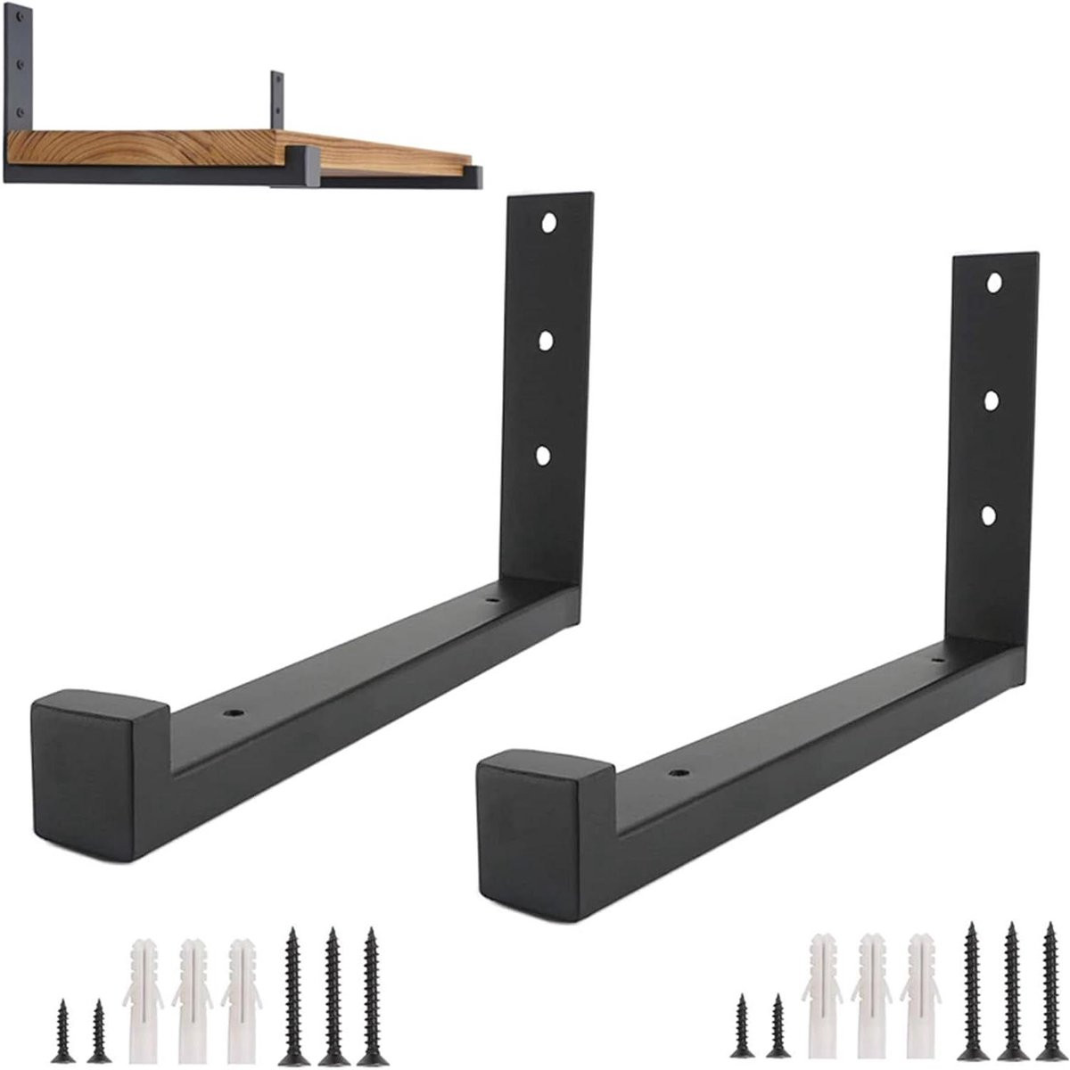 Set van zwarte metalen plankdragers met lip, 35 cm