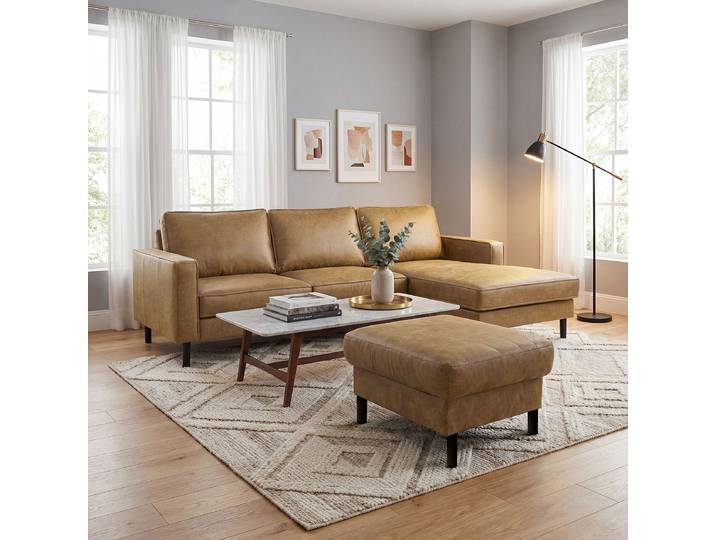 Polsterhocker 70 x 48 x 60cm Braun Lederfaserstoff Dalia: Toffee