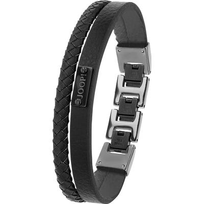 Lederarmband JOOP "2039000", schwarz (gunfarben, schwarz), Armbänder, Herren, 21,5cm, Edelstahl Leder, Edelstahl, Leder, Lederarmband