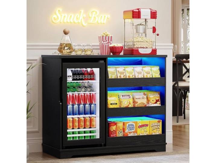 Meuble bar à snacks - BROTTAR - BROTTAR - Réfrigérateur 92 L - LED 3 couleurs - 3 tiroirs ouverts