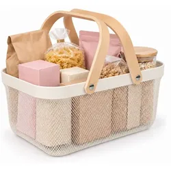 Relaxdays Eckiger Drahtkorb mit Henkeln Creme,Hellbraun