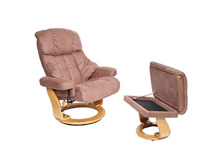 MCA Relaxsessel Calgary XXL - braun, Gestell naturbraun TV-Sessel Hocker, 180kg belastbar Stoff/Textil
