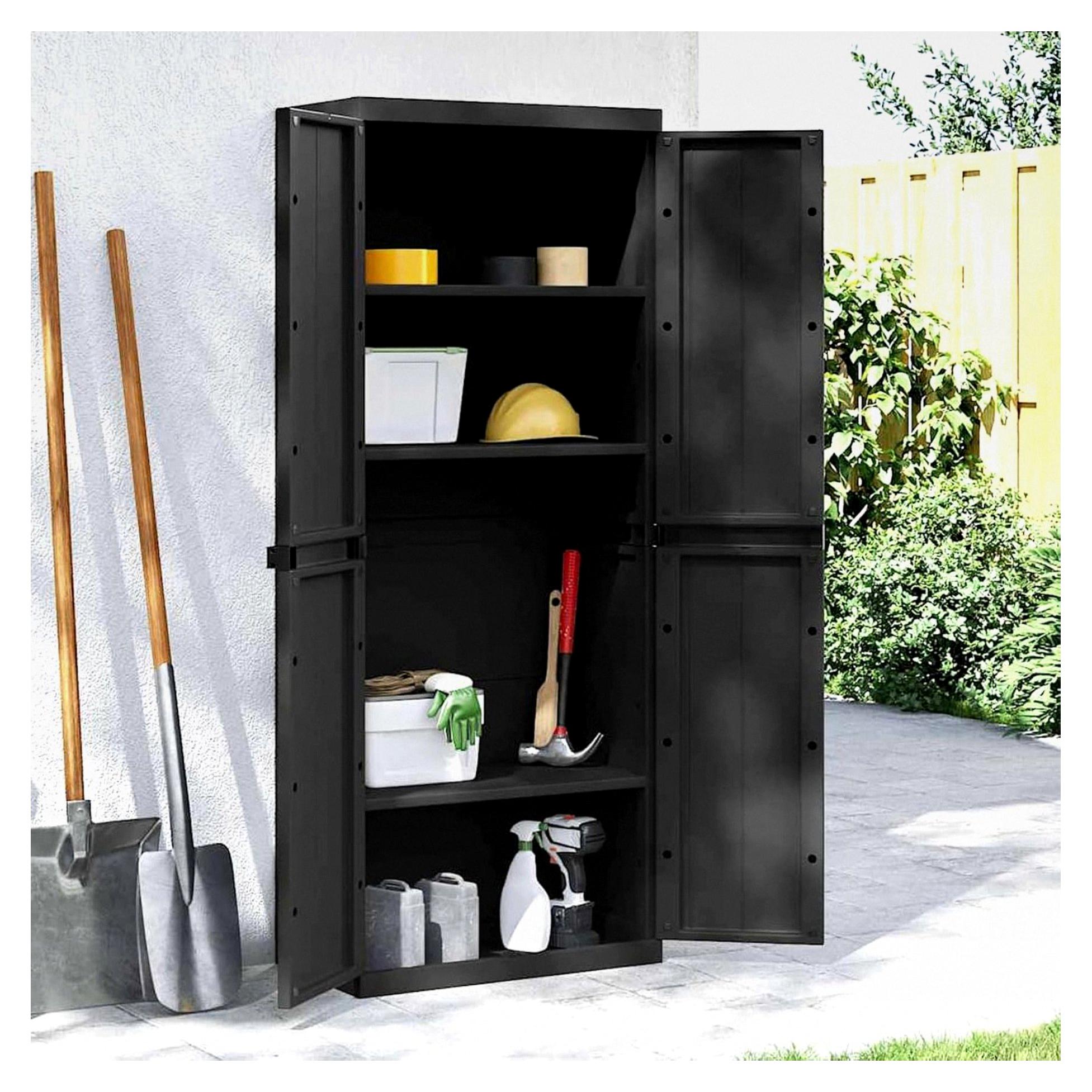 Gartenschrank aus PP, schwarz, 65x37x165 cm - für Werkzeuge und Gartenausstattung