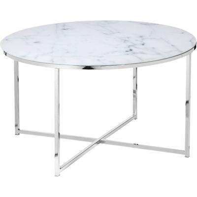 Couchtisch SALESFEVER "Caorle Coffeetable im eleganten Stil", weiß (weiß, chromfarben, chromfarben, weiß), B:80cm H:45cm T:80cm, Tische, Couchtisch, Elegantes Design mit Marmoroptik-Tischplatte
