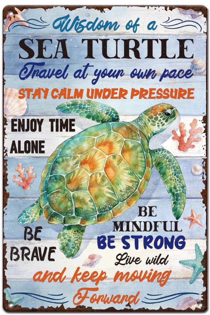 Metalen wanddecoratie schild met zeeschildpad 20 x 30 cm