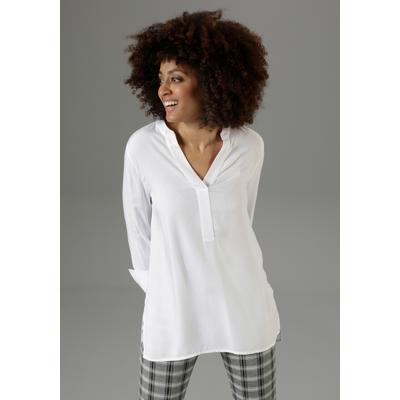 Longbluse ANISTON SELECTED, Damen, Gr. 36, weiß, Web, Obermaterial: 100% Viskose, unifarben, Basic, lässig geschnitten lang, V-Ausschnitt, lange Manschette, Blusen Longbluse, mit extra-langen Manschetten