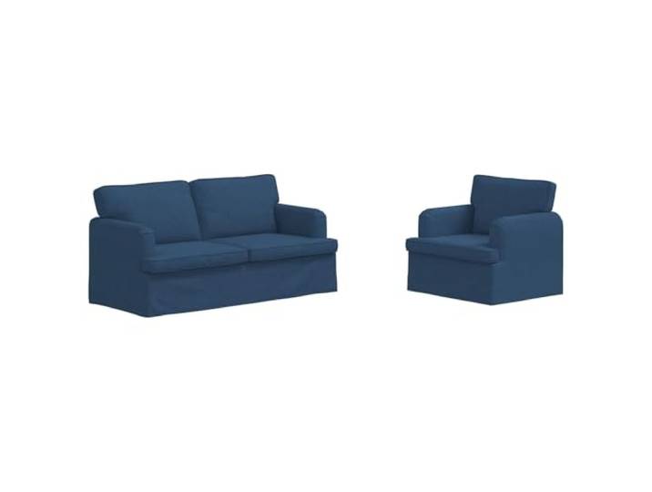 IBUQDDV Sofa Set 2 STK. Blau Stoff Modulares Ecksofa Metallrahmen, Holzarmlehnen, Schaum- und Faserkissen, atmungsaktiver Stoff, Wohnzimmer, Schlafzimmer, leichte Beine