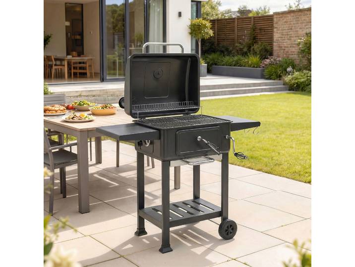 Outsunny Barbecue Charbon Smoker avec Thermomètre et Table