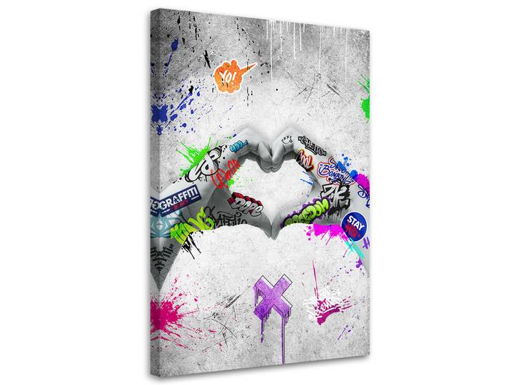 Feeby Leinwandbild Street Art Herz 70x100cm, Grau, Pop-Art, Rechteckig, 70x100 cm, Bilder & Rahmen, Bilder, Leinwandbilder