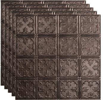 Fasade FASÄDE Traditional Style 10 Decorative Vinyl 2ft x 2ft Lay in Ceiling Panel in Smoked Pewter (5 Pack)