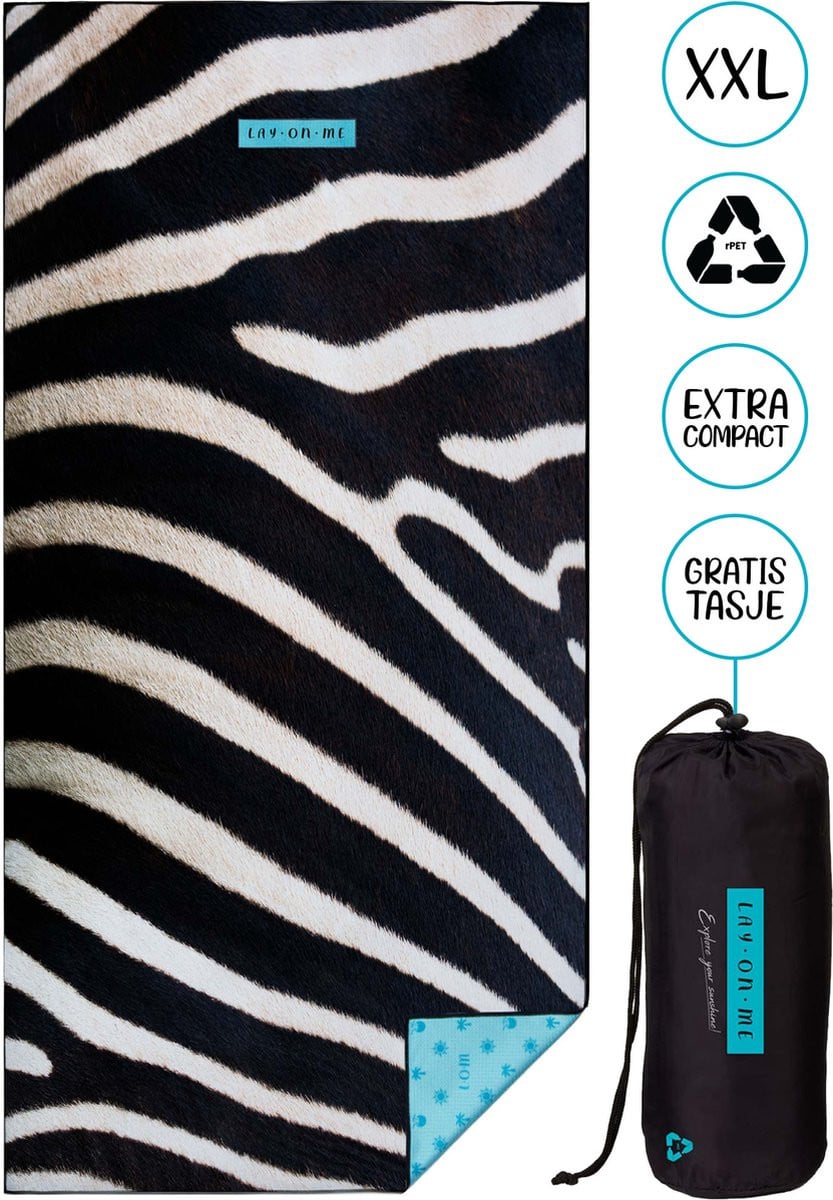 LAY ON ME Zebra Strandlaken 100x200 cm XXL - Microvezel - Zandvrij en Sneldrogend