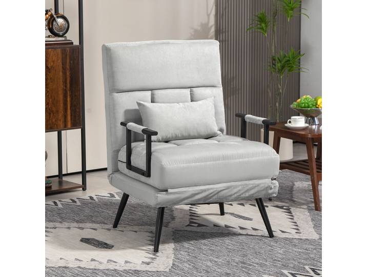 HOMCOM Fauteuil Convertible 3-en-1 Lit 1 Place Tissu Velours Gris