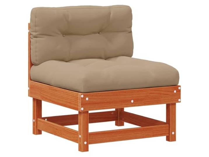 Coespram Garten Mittelsitzsofa Massivholz Wachsbraun Modulsofa mit Kissen Flexibles Sofamodul für Balkon, Terrasse und Garten. Aus Holz gefertigt mit bequemen Polstern in Taupe zum Entspannen.