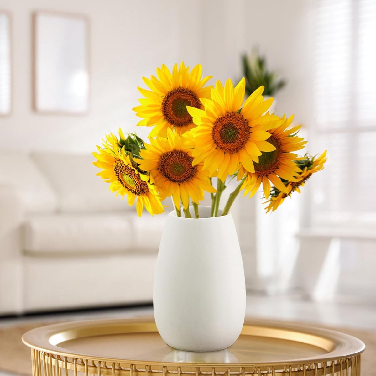 SnelShoppen Modern Keramisch Vaasje Wit - Ronde Matte Bloemenvaas voor Pampasgras - 17 cm Hoog