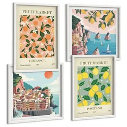BILDER SET 4er Set - 50x50 cm & 40x60 cm Weißer Rahmen - Zitrusfrüchte der italienischen Tropen