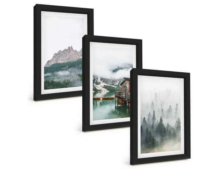 BILDER SET 3er Set - 20x30 cm Schwarzer Rahmen - Berge, See, Hütte, Nebel