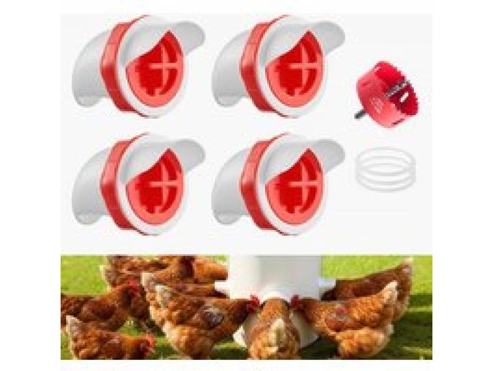 VEVOR Mangeoire pour Poules DIY 4 Ports, Distributeur de Nourriture pour Volailles DIY, 1 Scie Cloche, Compatible Seaux Tonneaux Bacs, Alimentation Automatique par Gravité, Anti-Nuisible, Anti-Pluie
