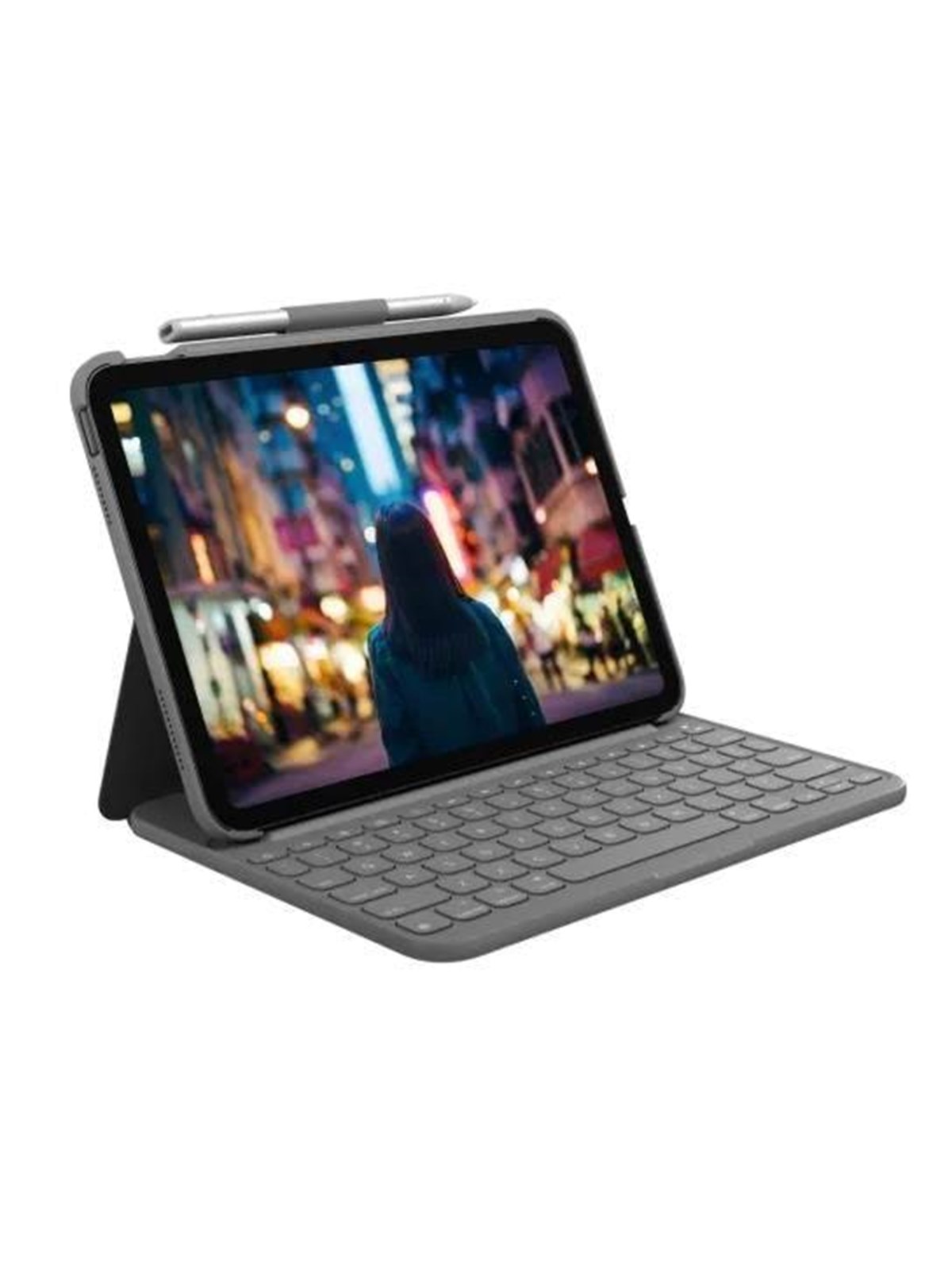 Logitech Slim Folio - keyboard and folio case - QWERTY - UK - oxford grey - Tastatur & Folio-Set - Englisch (UK) - Grau