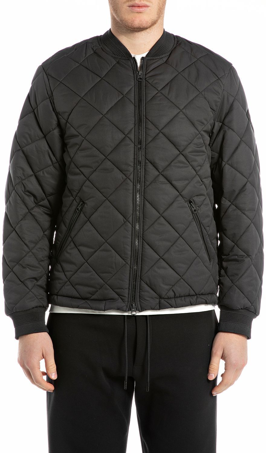 Steppjacke REPLAY, Herren, Gr. XL, schwarz, Web, Obermaterial: 72% Polyester, 28% Polyamid. Futter: 100% Polyester. Wattierung: 100% Polyester, unifarben, regular fit normal, Rippbündchen, Jacken Steppjacke, im Bomberjacken-Stil, Regular Fit