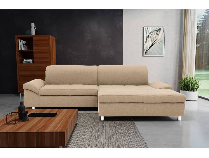 Ecksofa Altomna mit Longchair Beige Webstoff Cody 260 x 80 x 178cm Longchair davorstehend links Modern