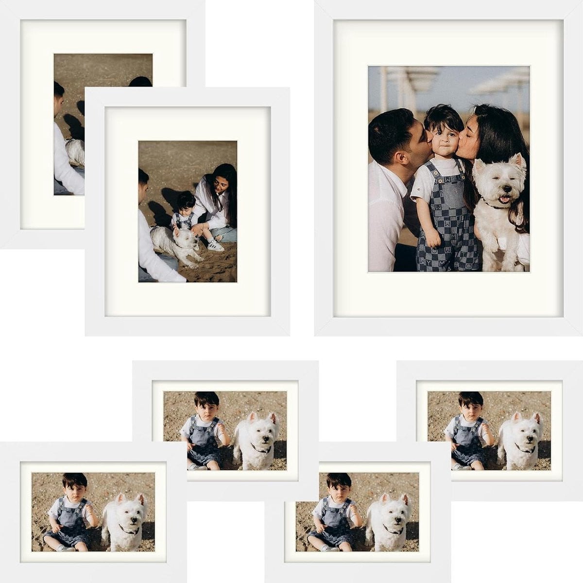 Set van 7 witte fotolijsten voor wanddecoratie in verschillende maten