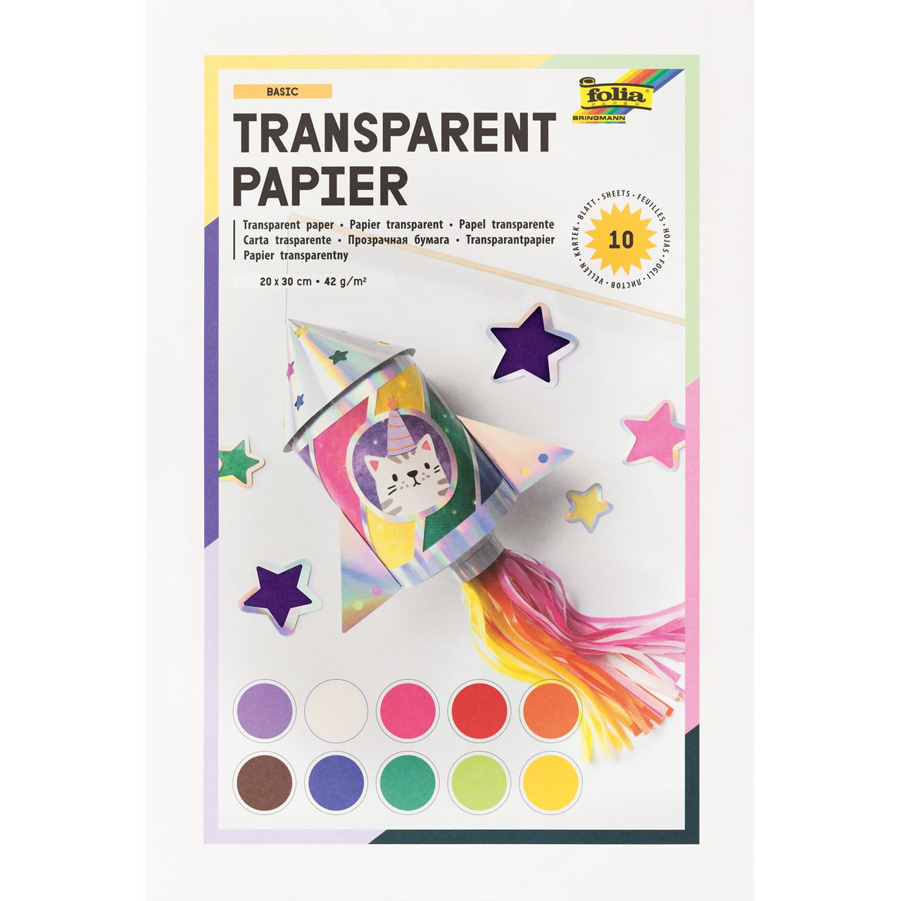 folia Transparentpapier farbsortiert 42 g/qm 10 Blatt