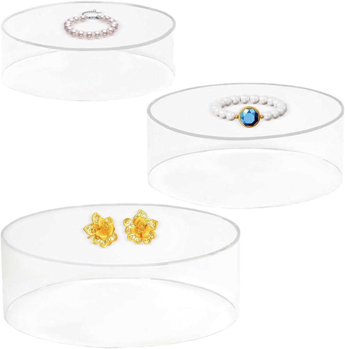 Set van 3 transparante acryl display risers voor cupcakes, parfum of sieraden