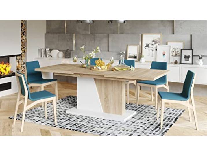 Mazzoni Design Esstisch Tisch Noble Noir ausziehbar 160 bis 218 cm, Farbe:Sonoma Eiche - Weiß matt