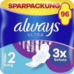 always Damenbinden Ultra Day Long, Größe 2, geruchsneutralisierend, mit Flügeln, 96 Stück