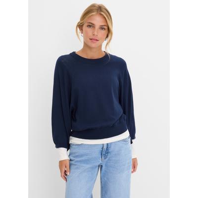 Strickpullover BONPRIX, Damen, Gr. 48/50 (XL), blau (dunkelblau), Obermaterial: 50% Baumwolle, 50% Polyacryl, oversize, Pullover Strickpullover, im Oversize-Schnitt, mit 3/4-Ärmeln, eleganter Stil