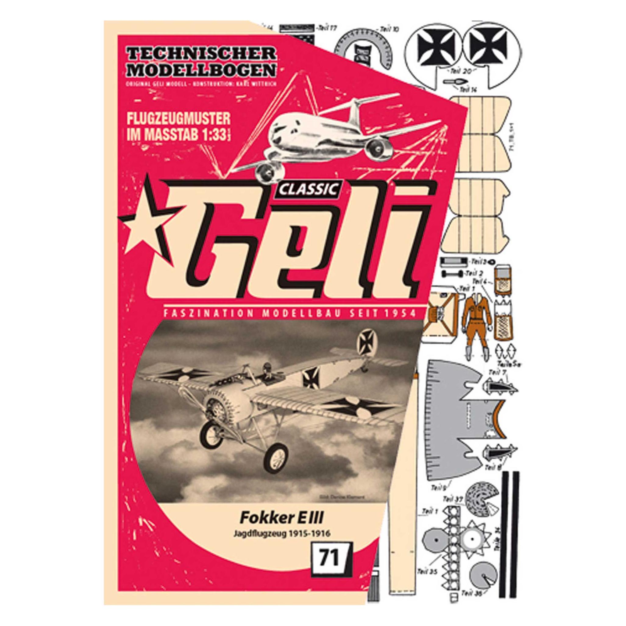 Geli fokker eiii kartonmodell (Motorflugzeug) (34071)