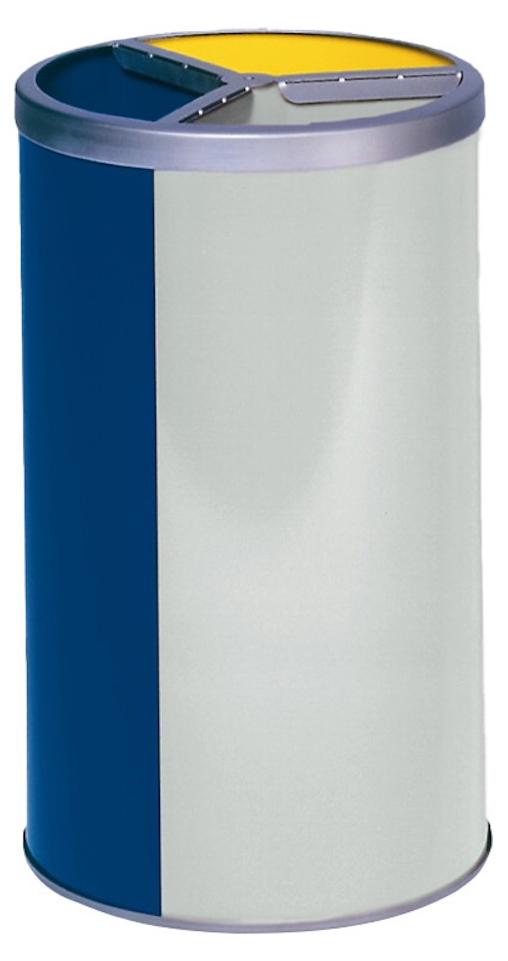 Robuste Wertstoffsammelstation ohne Dach | 30 Liter je Behälter, HxBxT 72x42x42cm | Verzinkter Stahl | Blau, Grau, Gelb