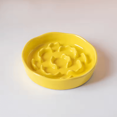 Inspire Picks Elevated Ceramic Slow Feeder Pet Bowl For Cats & Small Dogs yellow