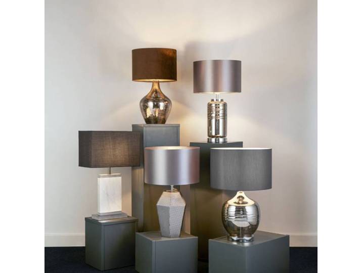 Searchlight Tischlampe Polygon, alu / grau / zink, für Wohn- / Esszimmer, Textil / Stoff / Seide, Modern