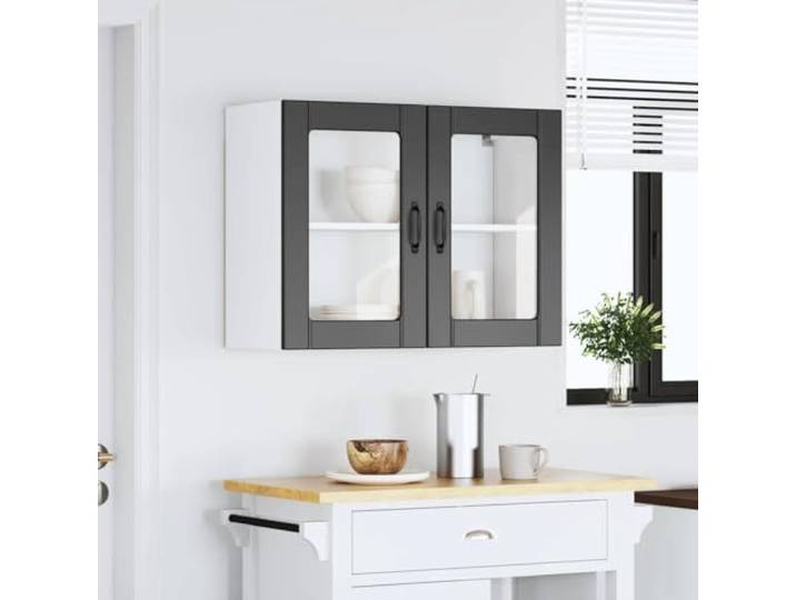 KTHLBRH Küchenschrank mit Glastür Lucca Schwarz 80 x 31 x 60 cm Mehrschichtholz, Tragkraft 70 kg, Wandmontage, Glastür, leicht zu reinigen