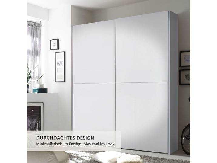 Schwebetürenschrank SCHLAFKONTOR Time Schrank, Kleiderschrank mit Schiebetüren , weiss (weiß, weiß), B:170cm H:195cm T:57,5cm, Dekorfolie, Schränke, Schwebetürenschrank, 4 Türelemente als Schachbrettoptik