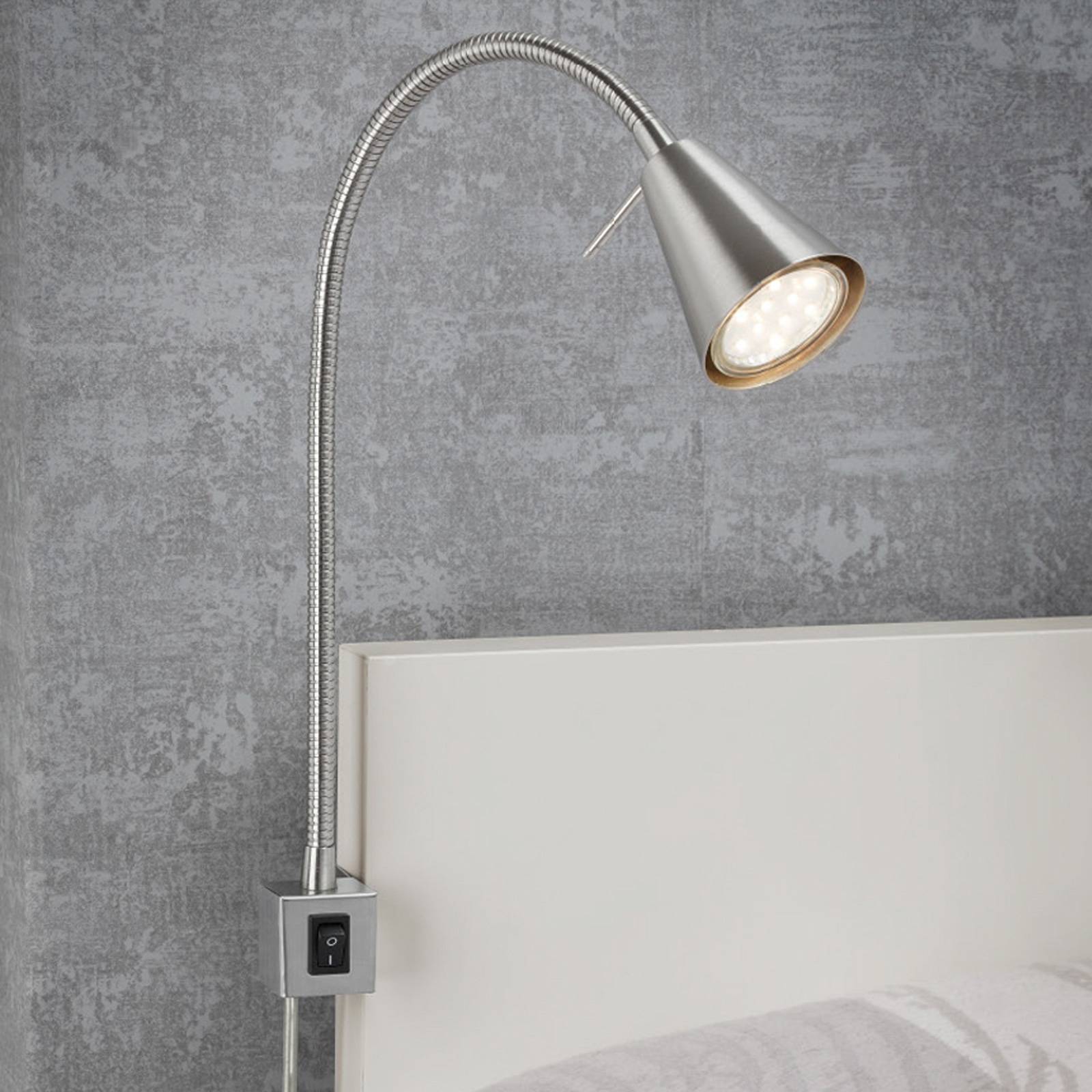 Briloner LED-væglampe Tuso, nikkel, sengemontering, metal Tuso, Aluminium/grå/zink, Soveværelse, Metal, Moderne