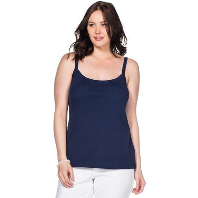 Spaghettitop SHEEGO, Damen, Gr. 46, blau (marine), 100% Baumwolle, unifarben, Rundhals, Tops