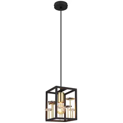 Pendellampe schwarz Gold Wohnzimmerleuchte Kristalle, Metall rauch,1x E27 , LxBxH 15x15x120 cm