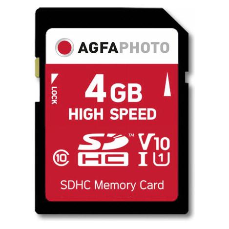 Agfaphoto SDHC Karte 4GB High Speed Class 10 UHS I U1 V10 (4 GB, SDHC, U1, UHS-I) (10424)